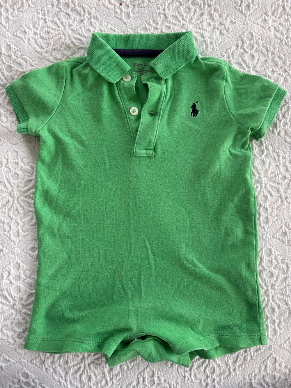 Ralph Lauren Lime Green Polo Romper with Navy Pony